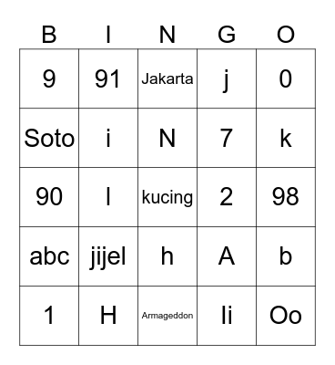 Neng isel Bingo Card