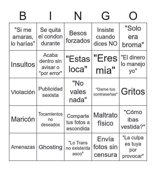 BINGO VIOLENCIAS MACHISTAS Bingo Card