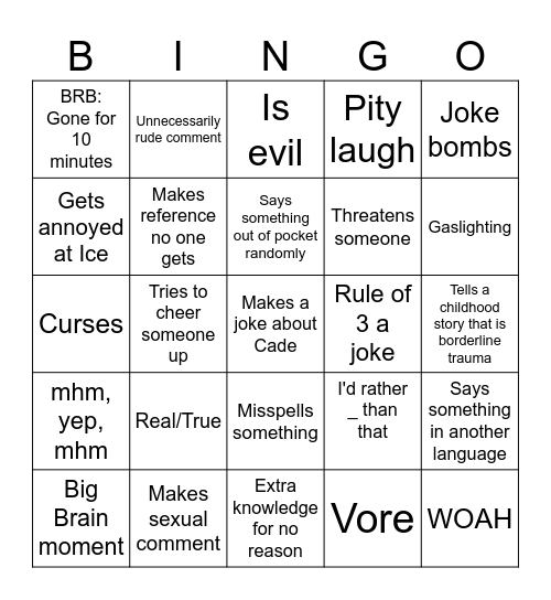 Miia Bingo Card