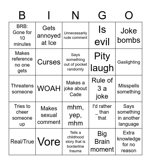 Miia Bingo Card