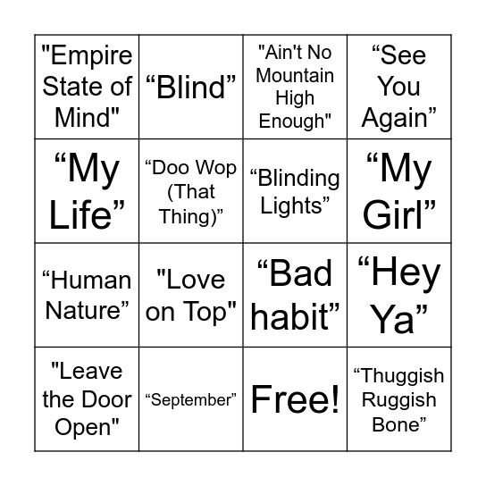 Music Bingo Card