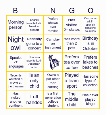 Liberty Bingo Card