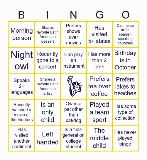 Liberty Bingo Card