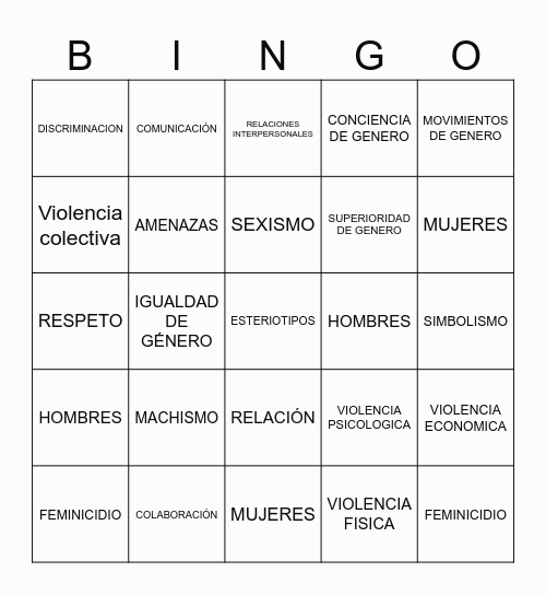 VIOLENCIA DE GÉNERO: NO + Bingo Card