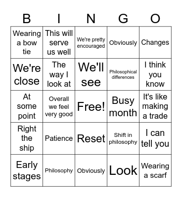 Cardinals Press Conference Bingo Card