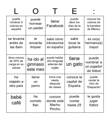 Encuentra  A  Alguien  Que... Bingo Card