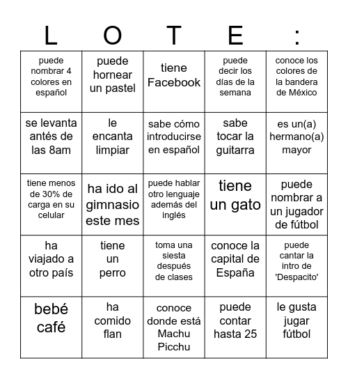 Encuentra  A  Alguien  Que... Bingo Card