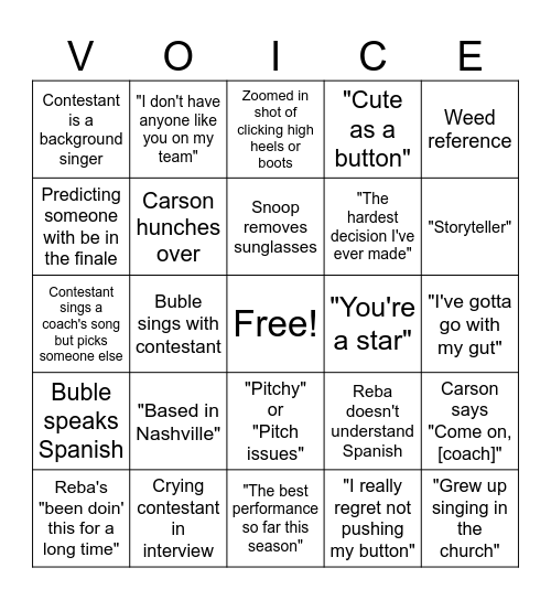 This! is! the! Voice! ... Bingo! Bingo Card