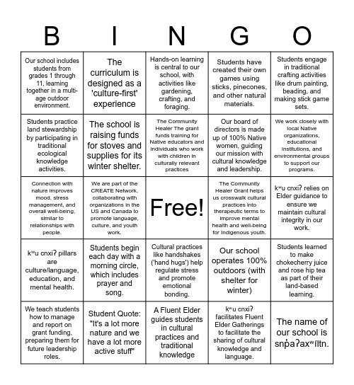 2024 kʷu cnxiʔ Gala Bingo Card