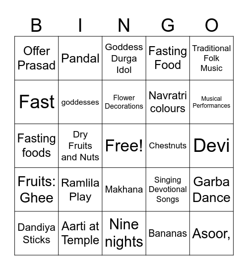 NAVRATRI Bingo Card