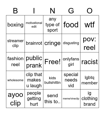ig reel bingo Card