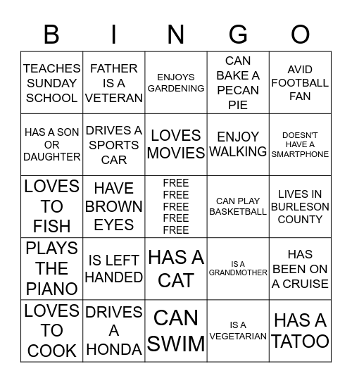 FRANKLIN REUNION Bingo Card