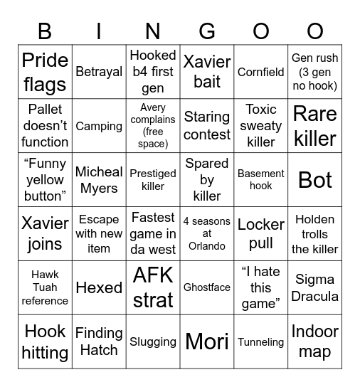 Dbd bingo 2 Bingo Card