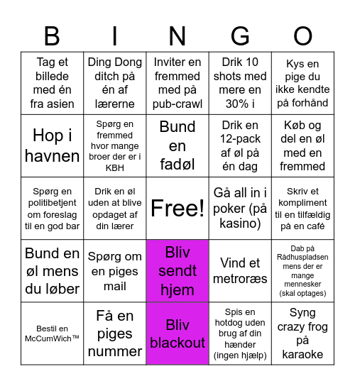 KBH DÅRLIGE LIVSVALG! Bingo Card