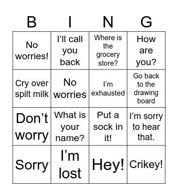 English Phrases/Idioms Bingo Card