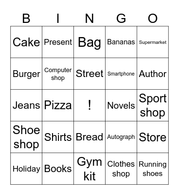 Let's go Shopping bingo Card