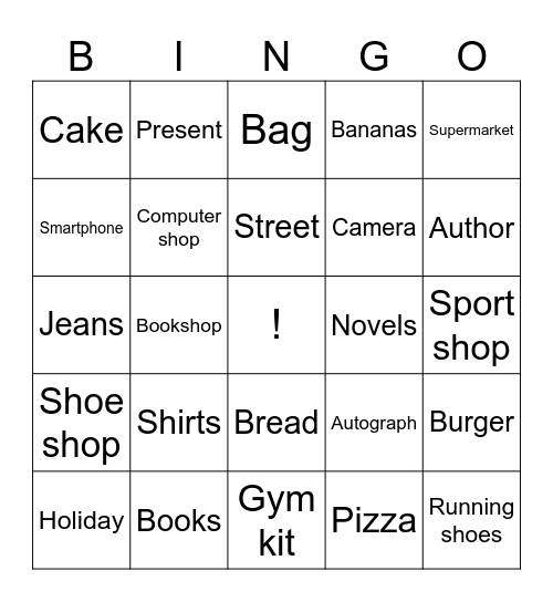 Let's go Shopping bingo Card