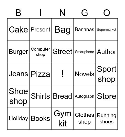 Let's go Shopping bingo Card