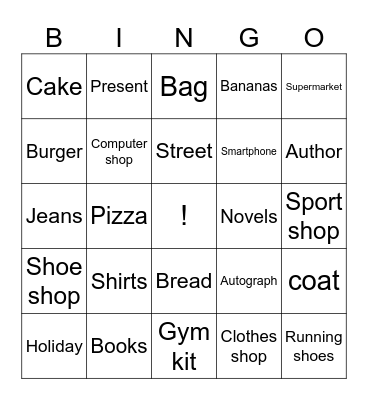 Let's go Shopping bingo Card