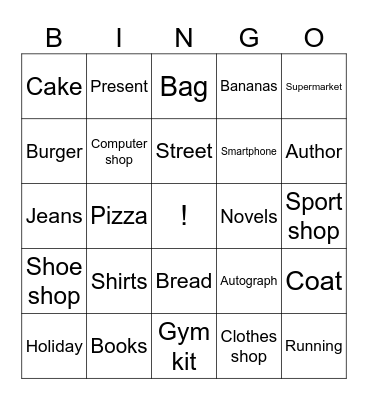 Let's go Shopping bingo Card