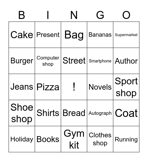 Let's go Shopping bingo Card