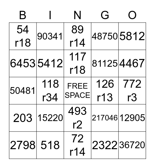 Math Review Skills Bingo Card