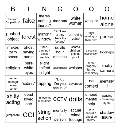 Scary Video Youtube Comp 2 Bingo Card