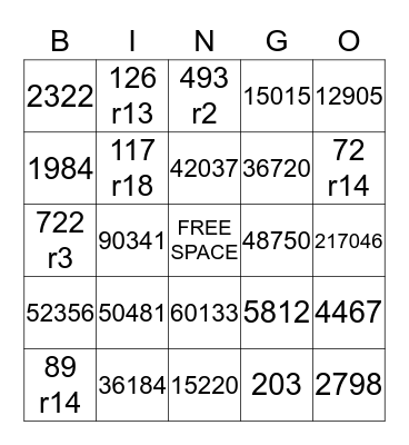 Math Review Skills Bingo Card
