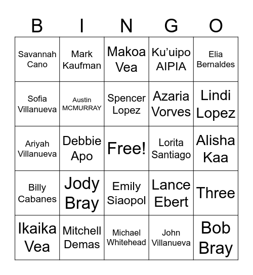 Kingdom Hall Freinds Bingo Card