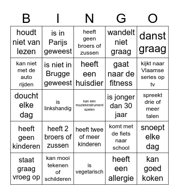 Wie is wie? Bingo Card