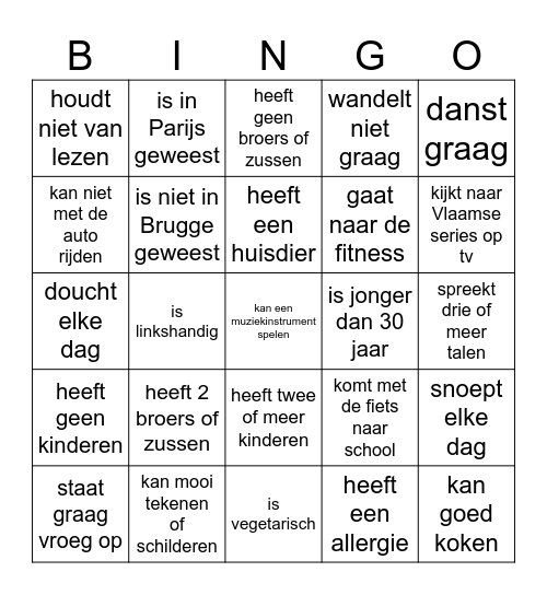 Wie is wie? Bingo Card