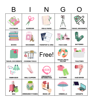 Travel Picture Bingo Card