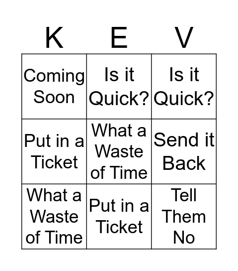 Kevin Lingo Bingo Card