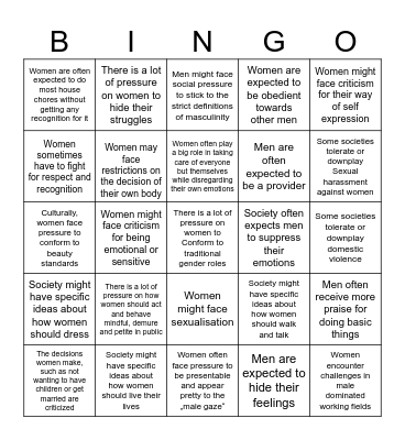 Patriarchy Bingo Card