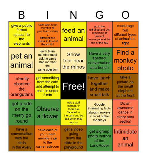 Zoo-ingo Bingo Card