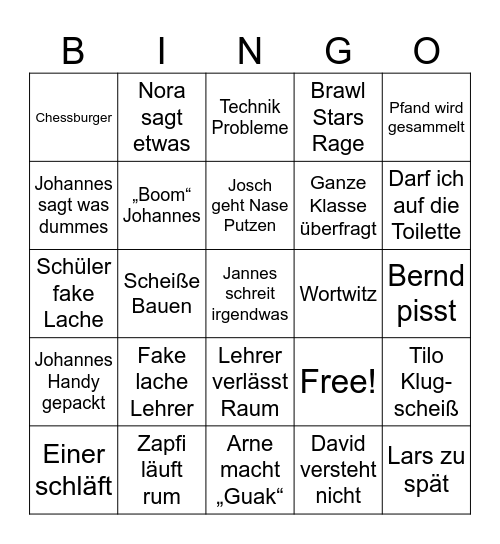 Klassen Bingo Card