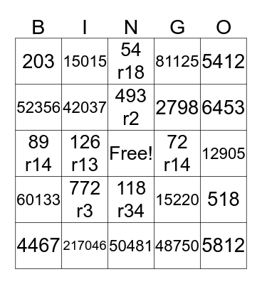 Math Review Skills Bingo Card