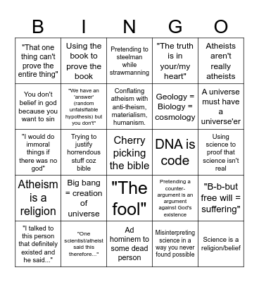 Apologist bingo Card
