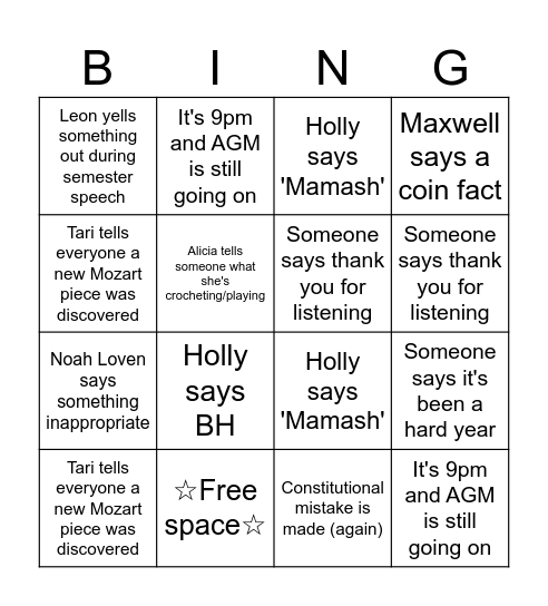 Vic Aujs AGM Bingo Card