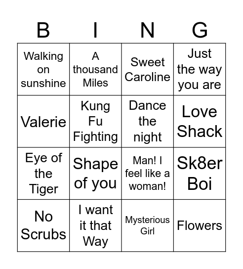 Bangers Bingo Card