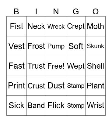 Cvcc and ccvcc words Bingo Card
