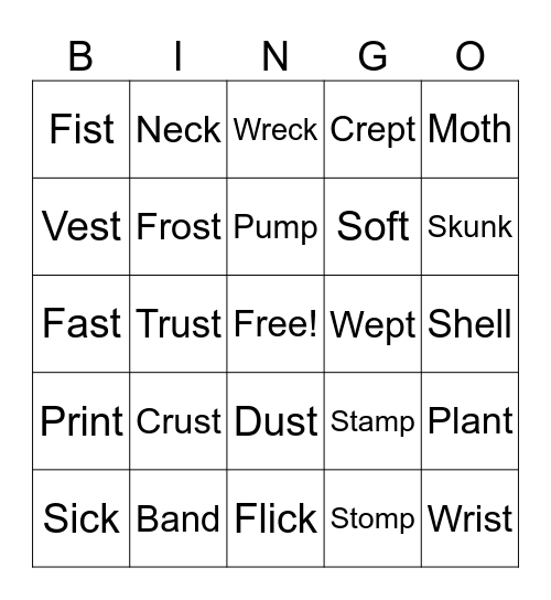Cvcc and ccvcc words Bingo Card