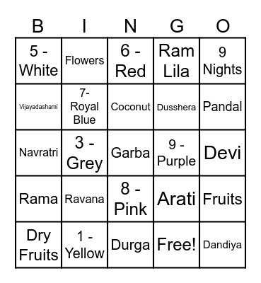 Navratri Bingo Card