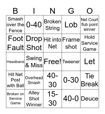 Victoria Beach Tennis Bingo!! Bingo Card