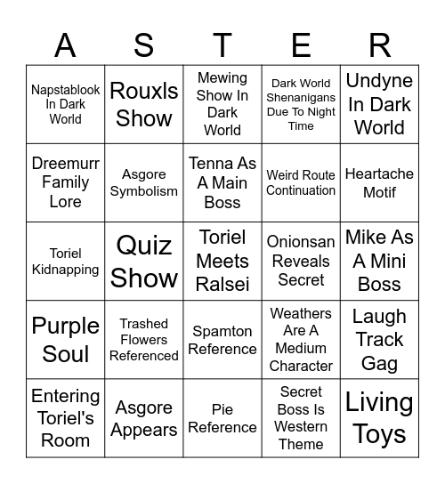 Deltarune Chapter 3 Kaard Bingo Card