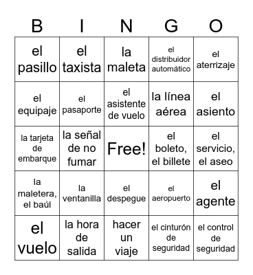 Spanish 2, List 4 (airport) Bingo Card