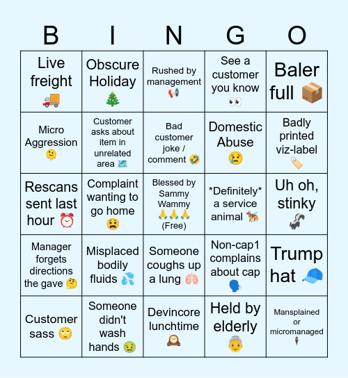 Wall Fart Bingo Card