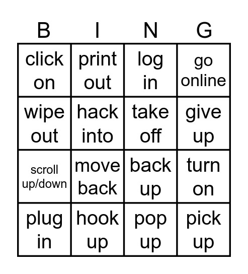 phrasal verbs Bingo Card