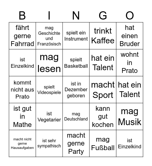 Kennenlernen? Bingo! Bingo Card