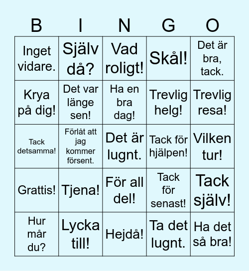 Effekt 1 Vardagsfraser Bingo Card